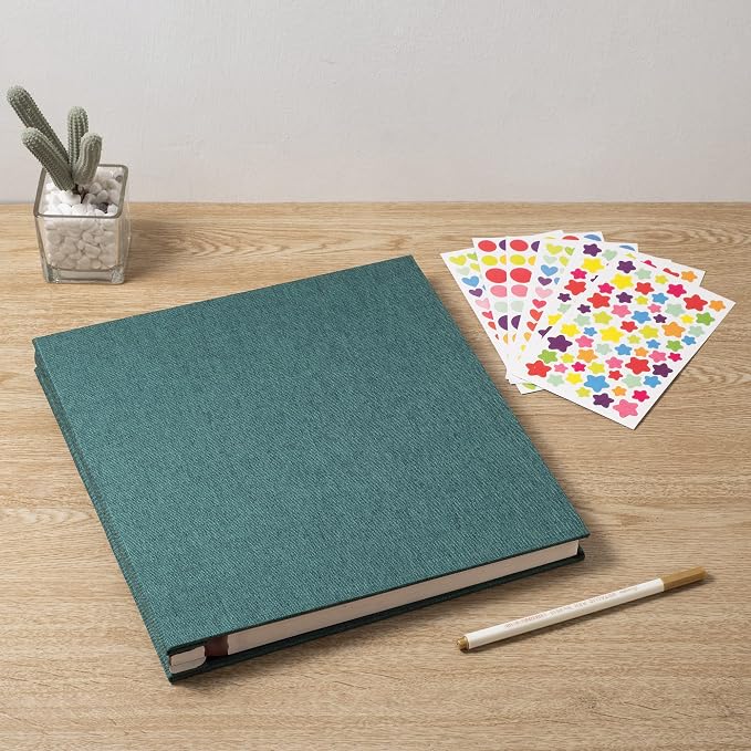 Photo Album Self Adhesive 3x5 4x6 5x7 6x8 8x10 8.5x11 11x10.6 Magnetic Scrapbook Album DIY Length 11x10.6 Inch 40 Pages Linen Cover DIY Photo Album with A Metallic Pen and DIY Accessories(Dark Green) - Image 6
