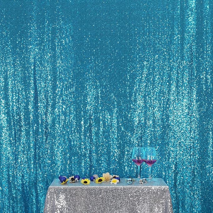 Poise3EHome 6FT x 8FT Turquoise Sequin Photography Backdrop Curtain for Party Decoration - Image 6