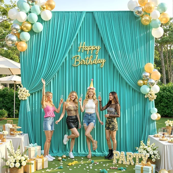 10x12 ft Turquoise Backdrop Curtains for Weddings, Birthdays and Photos | 2 Panels 5x12 ft, Wrinkle-Free Polyester Drapes, Washable, Ironable, 4 in Rod Pocket for Baby Showers Photography Background - Image 6