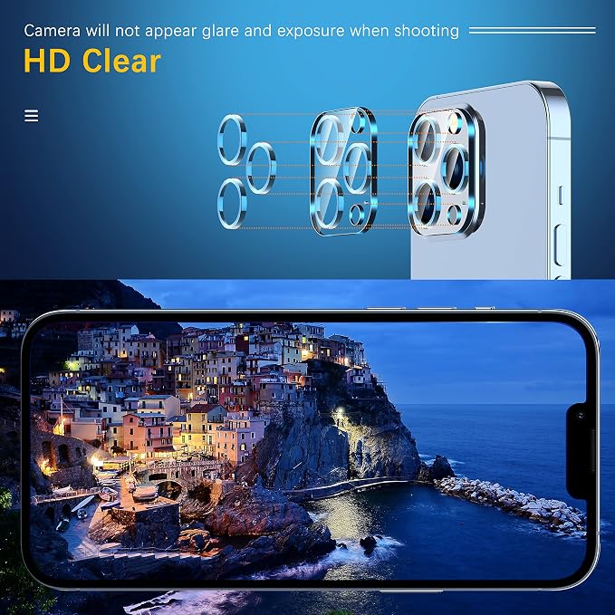 UniqueMe 3 Pack Lens Protector for iPhone 13 Pro/Pro Max 6.1/6.7"-Blue | Tempered Glass, Case Friendly, New version, Scratch-Resistant, Easy Installation, Blue - Image 5