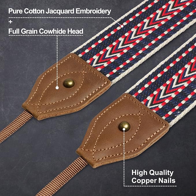 Padwa Lifestyle 2" Wide Classic Crazy Horse Art Cowhide Head Cotton Camera Straps for Photographers - Image 3