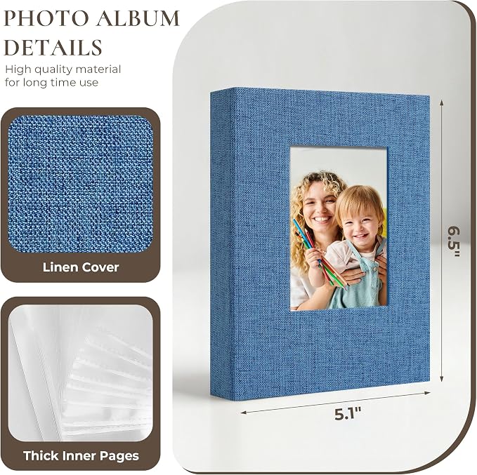 Vienrose 4x6 Mini Photo Album, 2 Pack, 52 Photos, Blue | Linen Cover, Photo Book, Baby Memory Book, Artwork Postcards Storage - Image 4