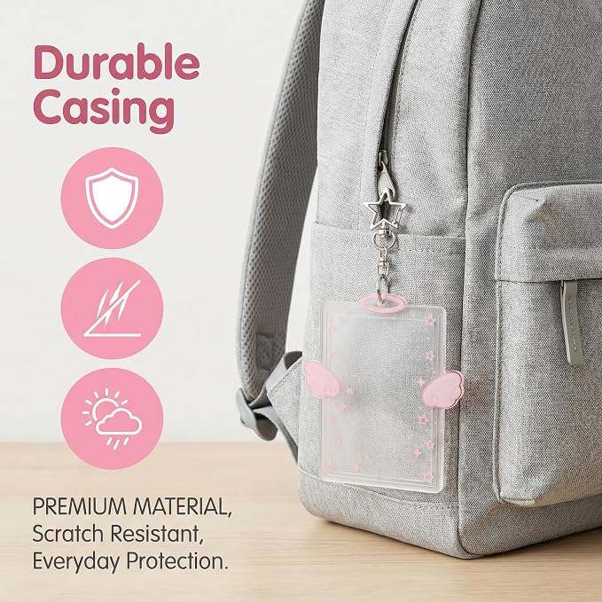Photo Card Holder Keychain Cute Display Stand Acrylic Wing Clear Cards Holders Photocard ID Badge Pendant Credit Bus Accessory Portable Stylish Lightweight Durable - Image 2