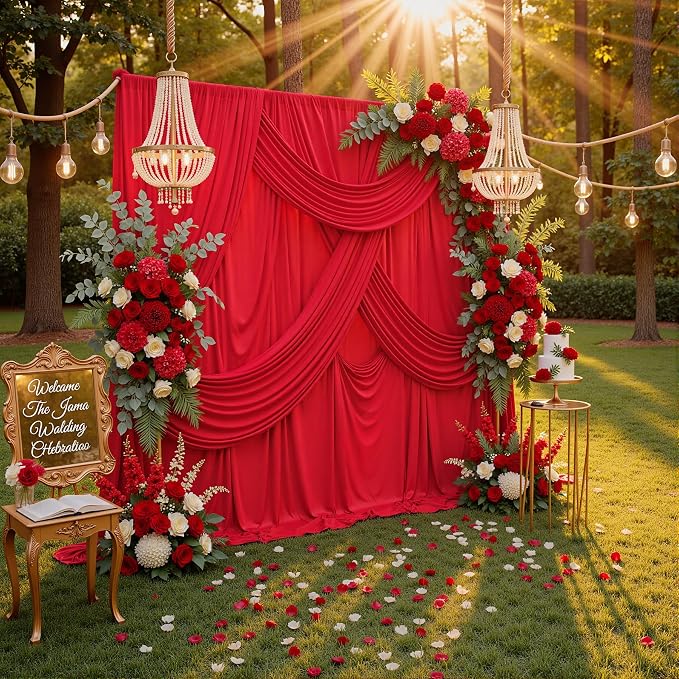 Wrinkle Free Red Backdrop Curtains for Parties, Thick Fabric Photo Backdrop Drapes for Christmas Photography Birthday Wedding Background Backdrop, 10ft x 8ft - Image 7
