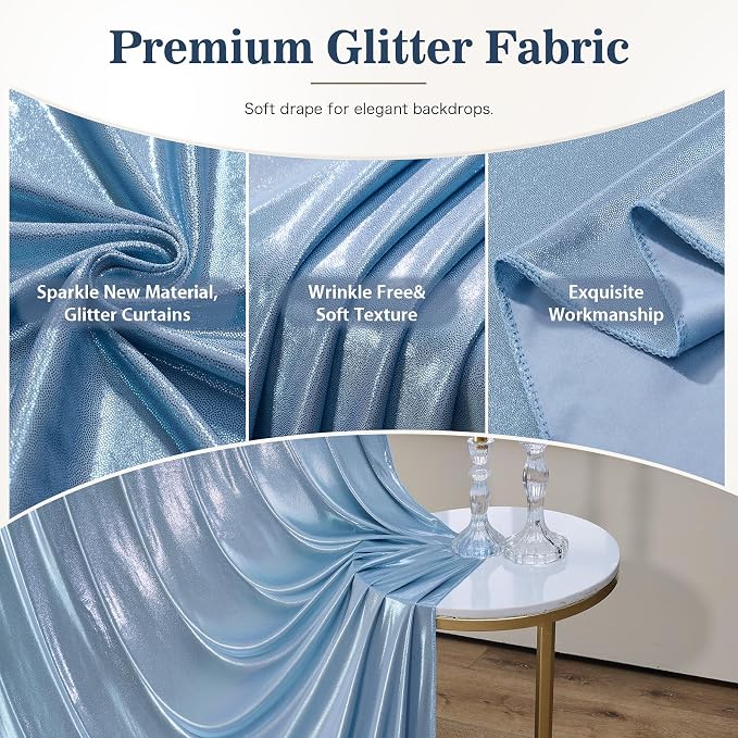 10x10ft Dusty Blue Sequin Backdrop Curtains, Wrinkle Free Glitter Backdrop Drapes for Wedding Parties Photography Stage Decor, Non-Shedding 2 Panels Set (5x10ft Each) - Image 2