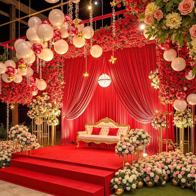 20x12 ft Red Backdrop Curtains for Weddings Parties, Birthdays and Photos | 4 Panels 5x12 ft, Wrinkle-Free Polyester Drapes, Washable, Ironable, 4 in Rod Pocket for Baby Showers Photography Background - Image 8
