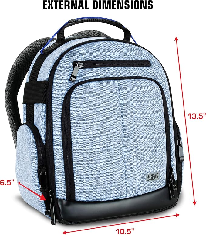 USA Gear Portable Camera Backpack for DSLR with Customizable Accessory Dividers, Weather Resistant Bottom and Comfortable Back Support - Compatible with Canon, Nikon, Sony, Fujifilm, and More (Blue) - Image 5