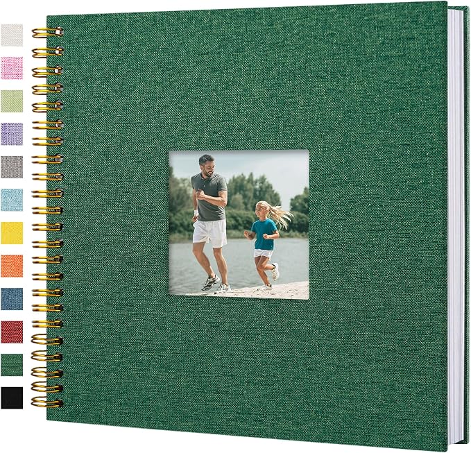12"x12" Scrapbook Photo Album Linen Cover 40 Sheets 80 Pages White Paper | Green Hardcover Kraft White Pages Memory Book, for Travel Wedding Guest Book Christmas Baby Shower Fits 4x6 & Instant Photos by Hiwhy
