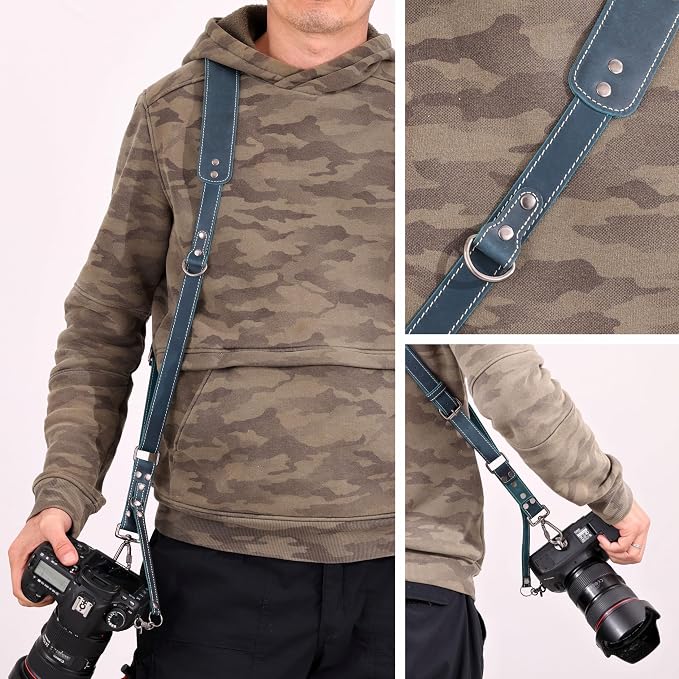 Padwa Lifestyle Green Single Camera Harness Strap for One Camera - Professional Single Full Grain Leather Camera Harness with Thick Padded,Quick Release Gear DSLR Camera Straps for Photographers - Image 5