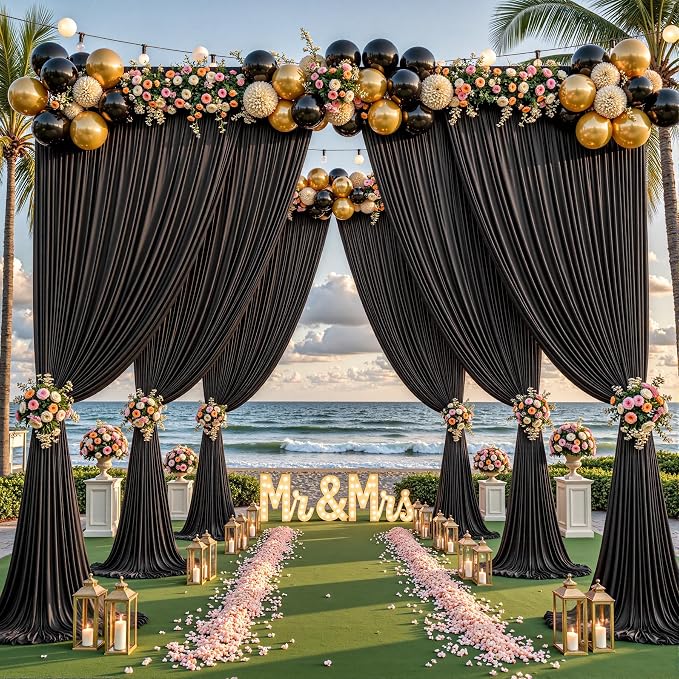 24ftx10ft Wrinkle Free Black Backdrop Curtain - 10 Feet Photography Backdrop Drapes, Silky Polyester Back Drop Cloth for Wedding Baby Shower Balloon Arch Background - Image 3