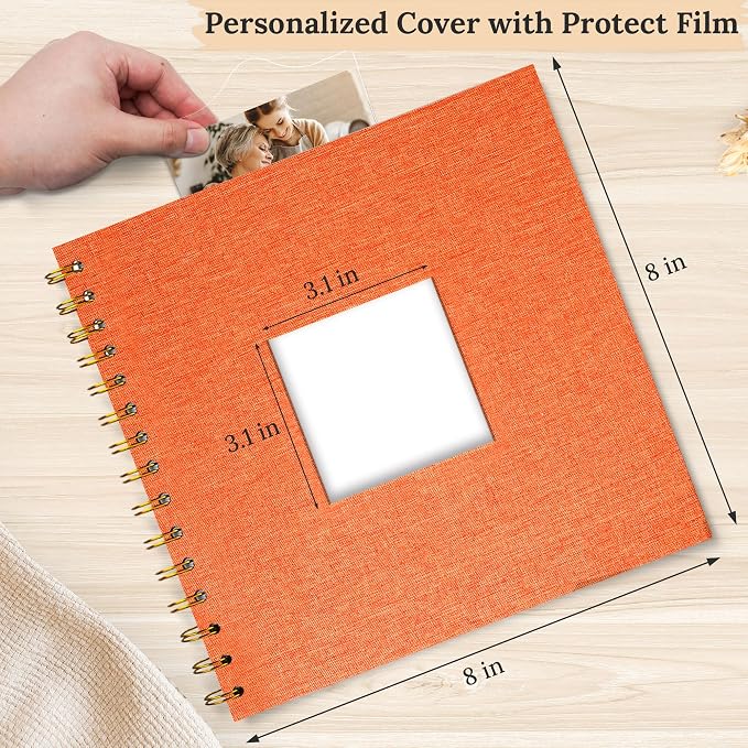 8"x8" Scrapbook Photo Album Linen Cover 20 Sheets 40 Pages White Paper | Orange Hardcover Kraft White Pages Memory Book, for Travel Wedding Guest Book Christmas Baby Fits 4x6 & Instant Photos - Image 2