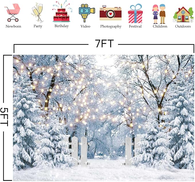 7x5FT Blue Winter Forest Scene Photography Backdrop Wonderland Snowflake Landscape Background for Christmas Xmax Family Holiday Party Decorations Supplies Banner Picture Photo Studio Props - Image 4