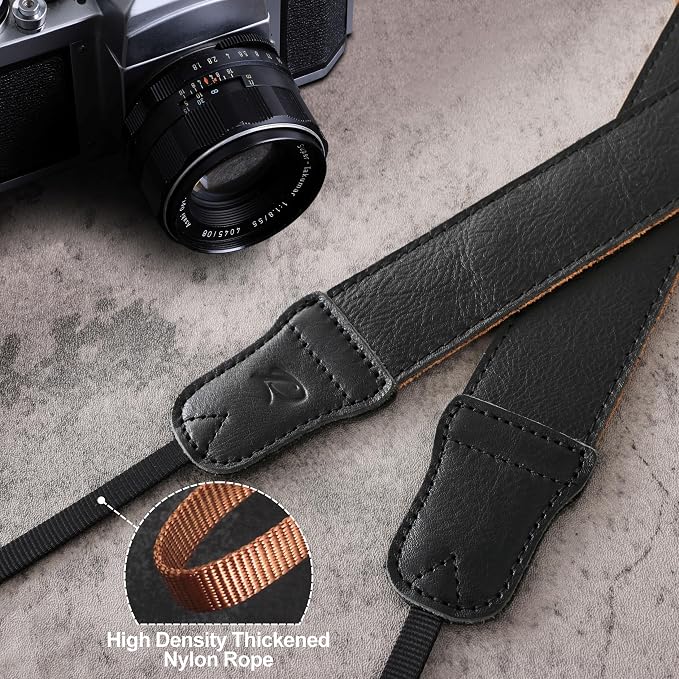 Padwa Lifestyle Black Leather Camera Strap - 1.5" Soft Full Grain Cowhide Camera Straps for Photographers, Soft Suede Fabric Padded Leather Strap with Quick Release fits All Cameras - Image 5