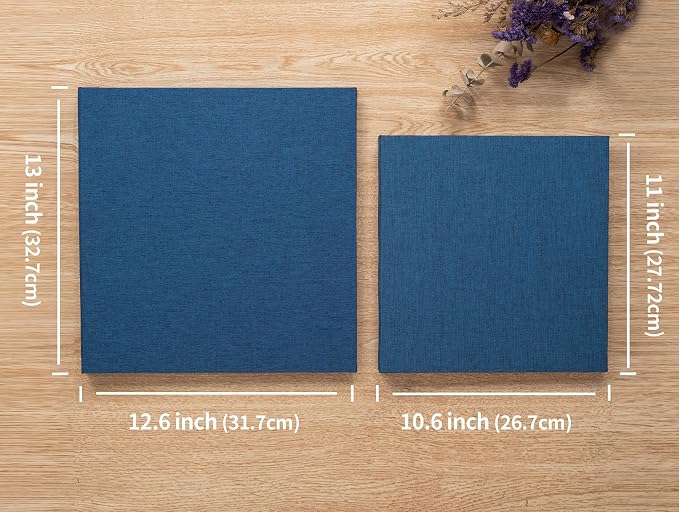 Large Photo Album Self Adhesive 4x6 8x10 10x12 13"x12.8" Magnetic Scrapbook Album 12.6"x11" Inch 60 Sticky Pages Linen Cover DIY Photo Album with A Metallic Pen and DIY Stickers(Blue) - Image 5