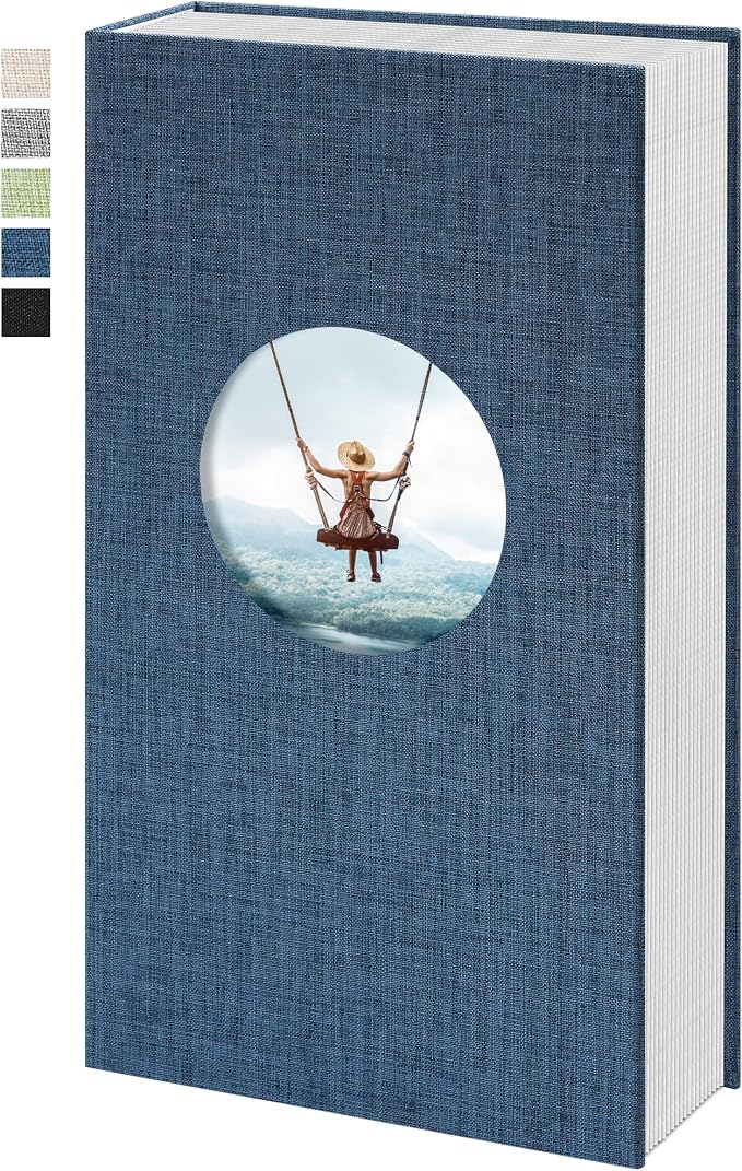 Vienrose Photo Album 4x6 Photos 420 Pockets Linen Cover Slip-in Photo Book with Round Window for Wedding, Vacation Memories, Personalized Picture Organizer, Blue by Vienrose