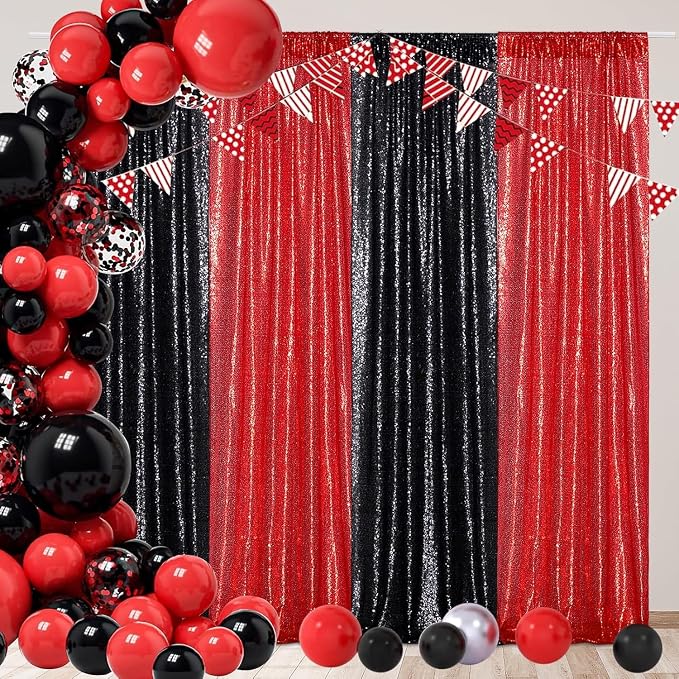 Poise3EHome Red Sequin Backdrop Curtain, 2 Panels 2Ft x 8Ft Glitter Photography Back Drop for Wedding Birthday Christmas Valentines Day Carnival Party Decorations - Image 5