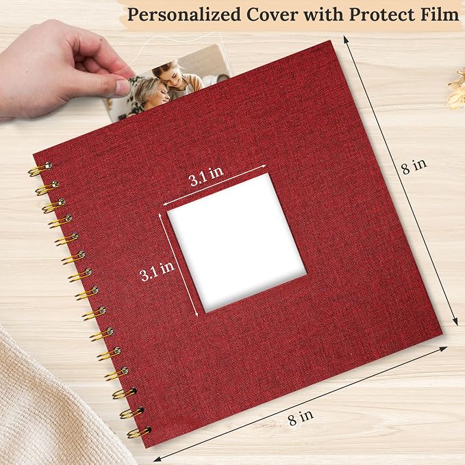 8"x8" Scrapbook Photo Album Linen Cover 20 Sheets 40 Pages White Paper | Red Hardcover Kraft White Pages Memory Book, for Travel Wedding Guest Book Christmas Baby Shower Fits 4x6 & Instant Photos - Image 2