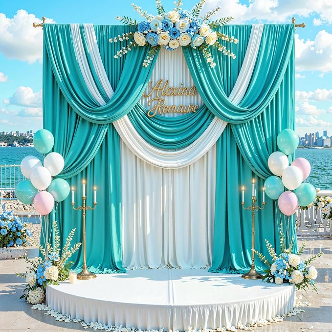 10 ft x 40 ft WWrinkle Free Turquoise Backdrop Curtain for Parties, Thick Polyester Teal Photo Backdrop Drapes,8 Panels 5ft x 10ft for Baby Shower Wedding Engagement Birthday Mermaid Party - Image 8