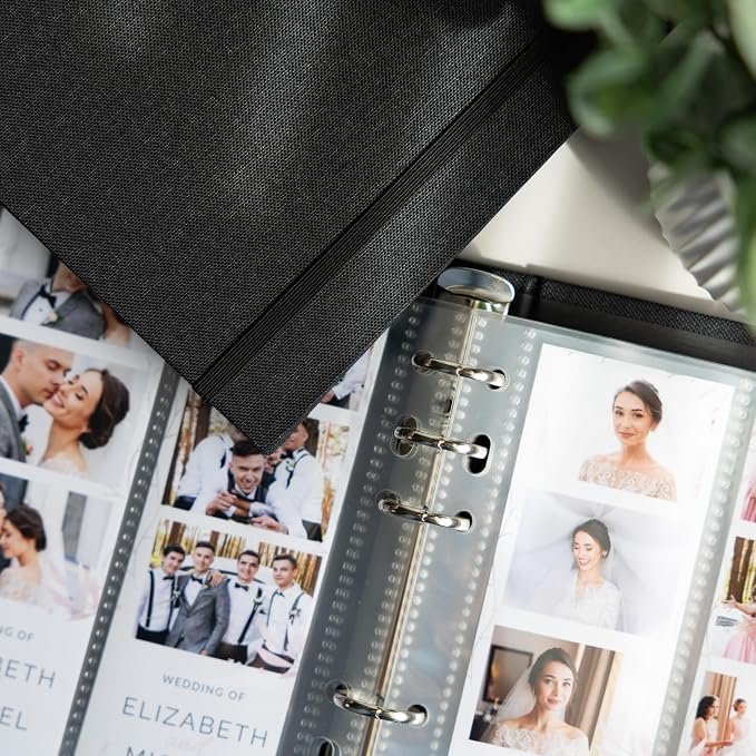 Photo Album For 2X6 Photo Booth Slip In Strips And 4X6 Pictures - 6 Ring Notebook Binder With 20 2 By 6 Sleeves - Fits 80 Photobooth Prints (JET BLACK - LINEN HARDCOVER, 2X6) - Image 7