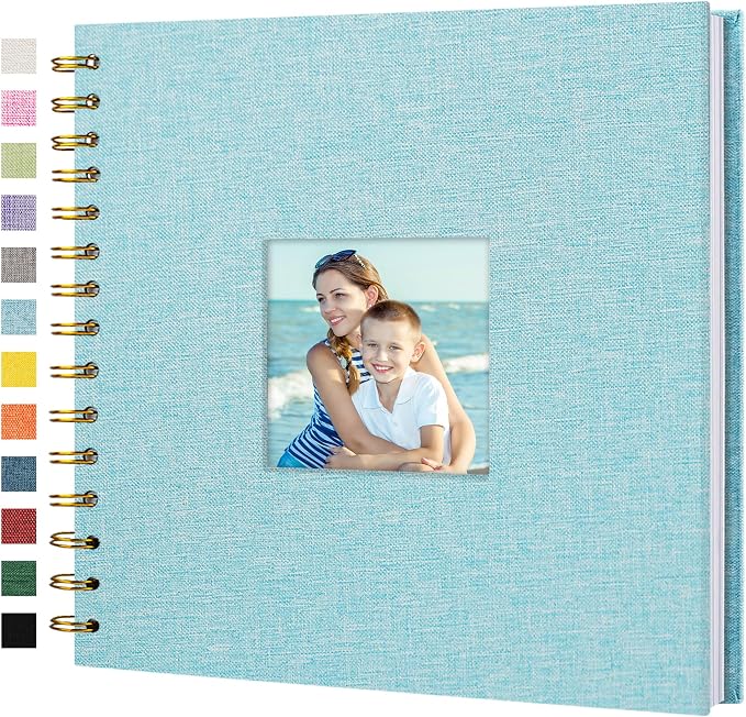 8"x8" Scrapbook Photo Album Linen Cover 20 Sheets 40 Pages White Paper | Blue Hardcover Kraft White Pages Memory Book, for Travel Wedding Guest Book Christmas Baby Shower Fits 4x6 & Instant Photos by Hiwhy