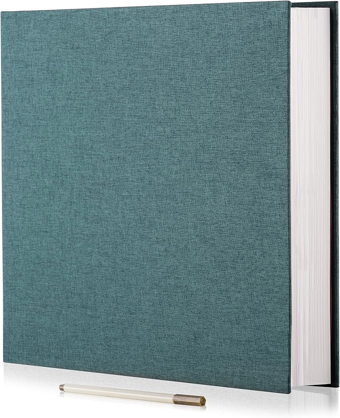 Large Photo Album Self Adhesive Scrapbook Album for 4x6 6x8 8x10 Pictures 12.6"x11" Inch 40 Pages Linen Cover Magnetic Photo Album with A Metallic Pen and DIY Sticker(Dark Green) by HoneyTolly