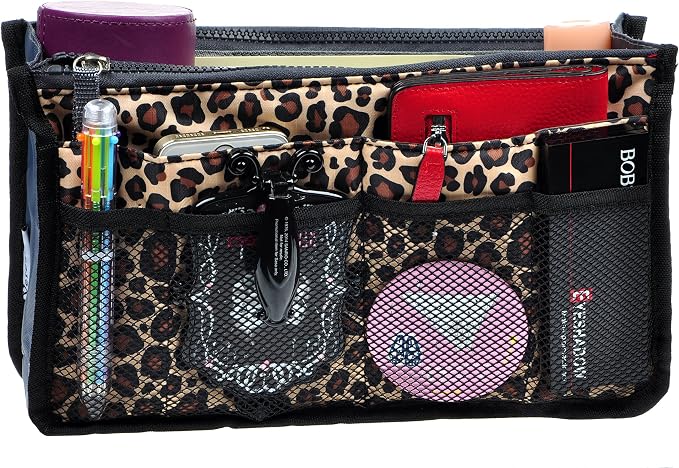 Vercord Purse Organizer Insert for Handbags Bag Organizers Inside Tote Pocketbook Women Nurse Nylon 13 Pockets Leopard Large - Image 2