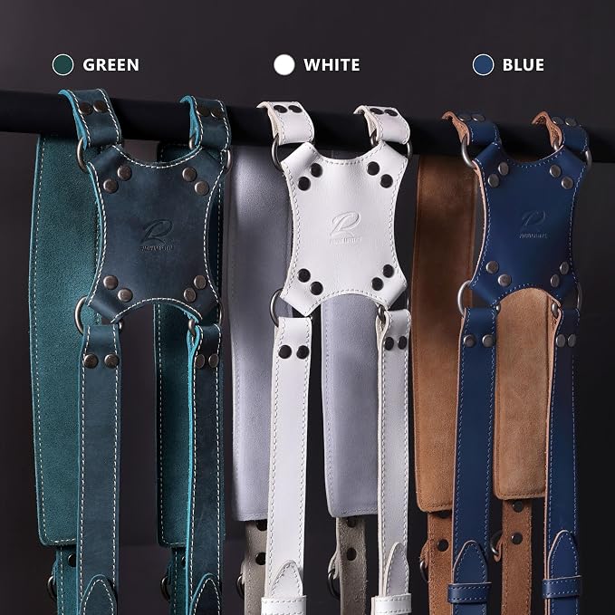 Padwa Lifestyle Dark Green Dual Camera Harness Strap for Two Cameras - Double Shoulder Full Grain Leather Harness,Multi Double Camera Gear with Thick Padded,Double Camera Harness for Photographers - Image 6