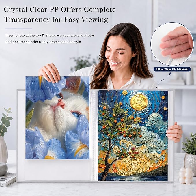 Aevdor 11x14 Photo Album and Art Portfolio, 64 Photos, Linen Cover, Grey | Front Display Window, Clear 11x14 Sleeves for Oversized Prints, Certificates, Artwork & Drawings - Image 5