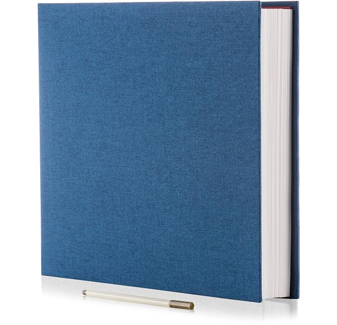 Large Photo Album Self Adhesive for 4x6 5x7 8x10 Pictures Magnetic Scrapbook Album 20 Sheets / 40 Pages Linen Cover DIY Photo Album with A Metallic Pen and and Plastic Board(Blue) by HoneyTolly