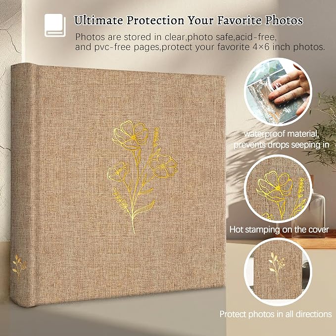 Holoary Photo Album 4x6 200 Photos, 200 Pockets 4”x6” Picture Album, Linen Fabric Cover Big Picture Book for Photos with Writing Area, 4x6 Photo Albums for Family Weddings Travel Memories(Khaki) - Image 4