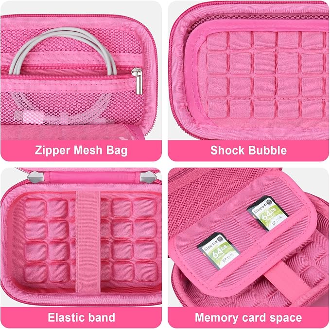 Hard Carrying Case for KODAK Step Instant Smartphone Photo Printer - Portable Mini Color Wireless Mobile Printer, Zipper Mesh Pocket for USB Cable, Photo Paper, Pink - Image 4