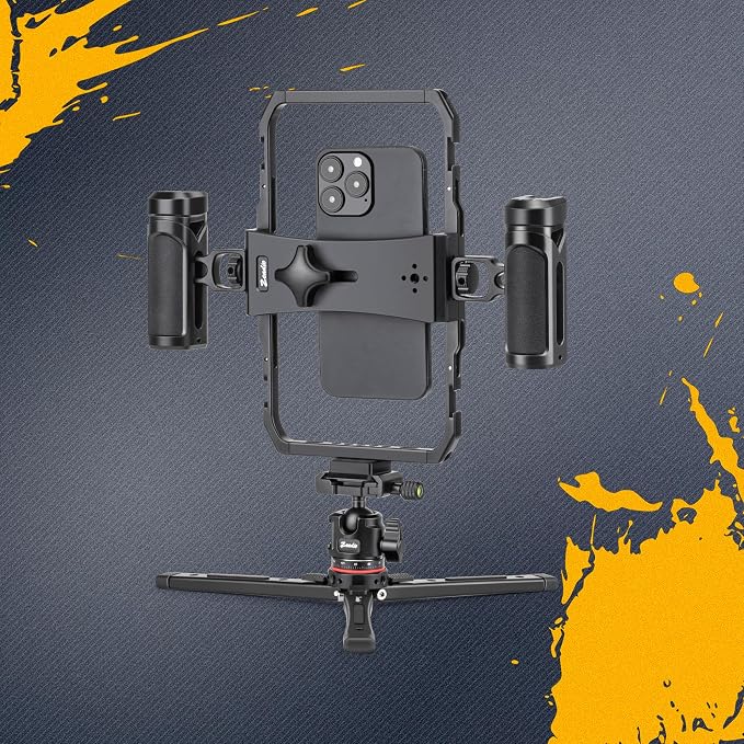 Zeadio Smartphone Video Rig, Phone Cage with Adjustable Dual Handles & Movable Mount, 8 Cold Shoes & 26 1/4" Thread Holes, Filmmaking Stabilizer for All Smartphones, Vlogging YouTube Tiktok Recording - Image 2