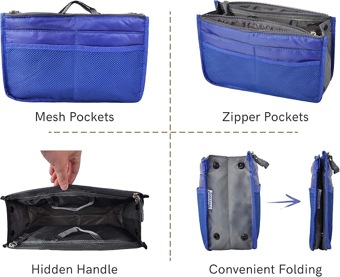 Vercord Purse Organizer Insert for Handbags Bag Organizers Inside Tote Pocketbook Women Nurse Nylon 13 Pockets Royal Blue Medium - Image 4
