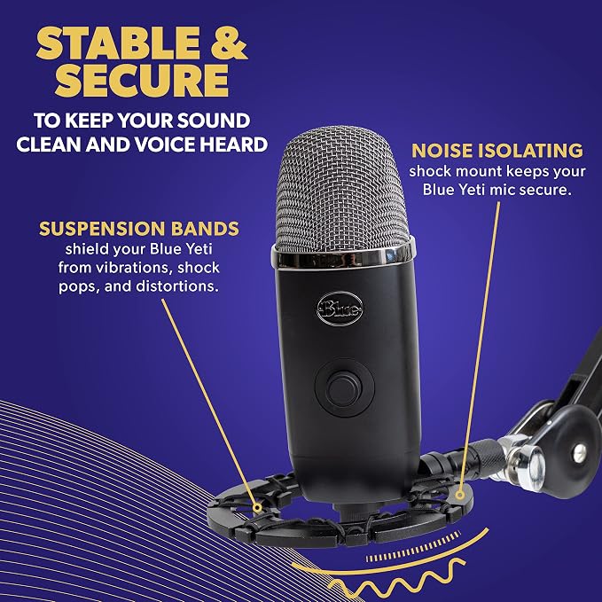 Pro Microphone Shock Mount - Mic Holder Compatible w/Blue Yeti, Snowball & Pro Microphones - Image 2