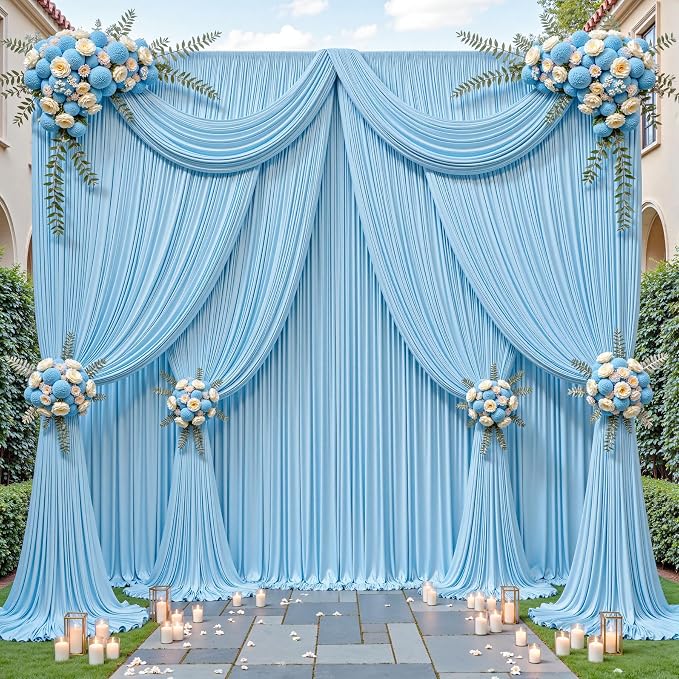 32ftx10ft Wrinkle Free Blue Backdrop Curtain - 10 Feet Photography Backdrop Drapes, Silky Polyester Back Drop Cloth for Wedding Baby Shower Balloon Arch Background - Image 3