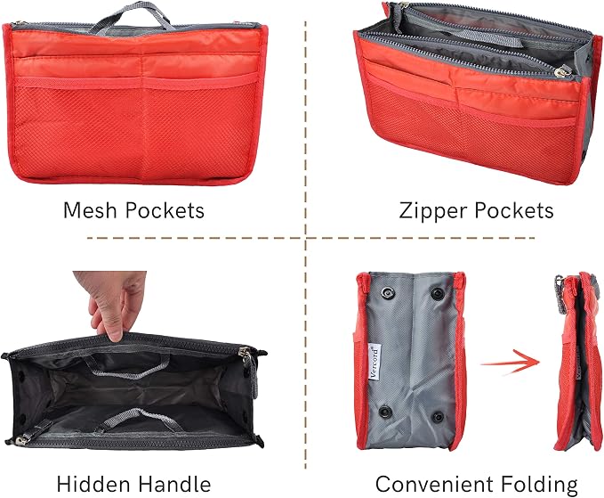 Vercord Purse Organizer Insert for Handbags Bag Organizers Inside Tote Pocketbook Women Nurse Nylon 13 Pockets Red Small - Image 4