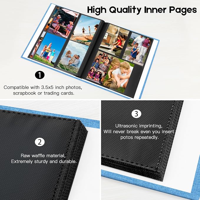 Aevdor 3.5x5 Photo Album, Holds 256 Photos, Linen Cover, Blue | Vertical 3.5x5 Clear Pockets, Front Display Window, Baby, Travel, Family & Anniversary Memories - Image 3