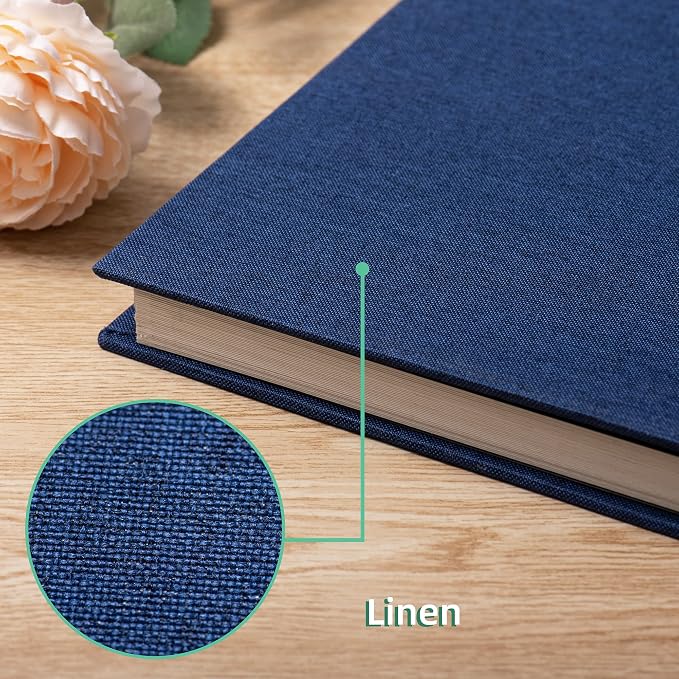 Large Photo Album Self Adhesive Scrapbook Album for 4×6 5×7 8×10 Pictures DIY Magnetic Linen Cover Album 40 Pages for Family Wedding Gifts with Metal Pen and Plastic Board Dark Blue - Image 4