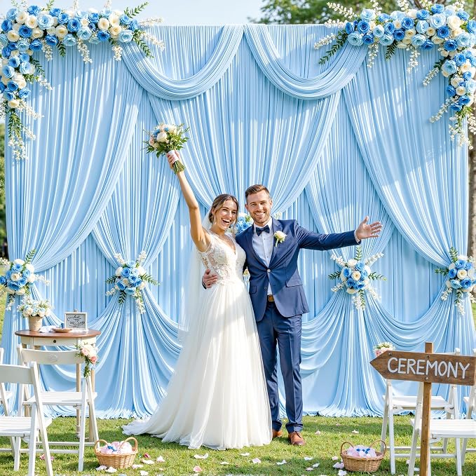8 Panels Baby Blue Backdrop Curtain for Baby Shower Parties Wrinkle Free Light Blue Curtains Backdrop Drapes Fabric Decoration for Birthday Party Photography 40ft x 10ft - Image 2