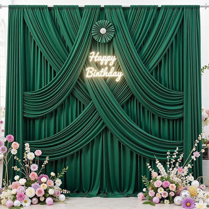 20 ft x 10 ft Wrinkle Free Hunter Green Backdrop Curtain for Parties, Polyester Dark Green Photo Backdrop Drapes 4 Panels 5x10ft for Baby Shower Wedding Birthday Party Photography Curtains - Image 3