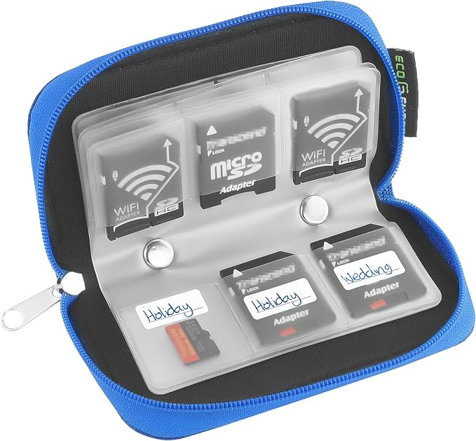 Eco-Fused Memory Card Case - Fits up to 22x SD, SDHC, Micro SD, Mini SD and 4X CF - Holder with 22 Slots (Blue / 22 Slots - 1 Pack) - Image 2