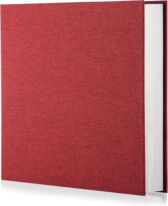 Photo Album Self Adhesive Scrapbook Album for 4×6 Pictures DIY Magnetic Linen Cover Album 15 Sheets/30 Blank Pages for Family Wedding, Birthday, Christmas, Anniversary (Red) by HenPisen