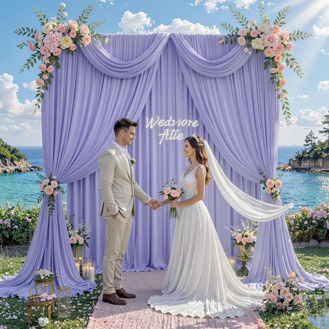 20 ft x 10 ft Wrinkle Free Lavender Backdrop Curtain for Parties, Polyester Light Purple Photo Backdrop Drapes 4 Panels 5x10ft for Baby Shower Photoshoot Wedding Birthday Party Photography Curtains - Image 6