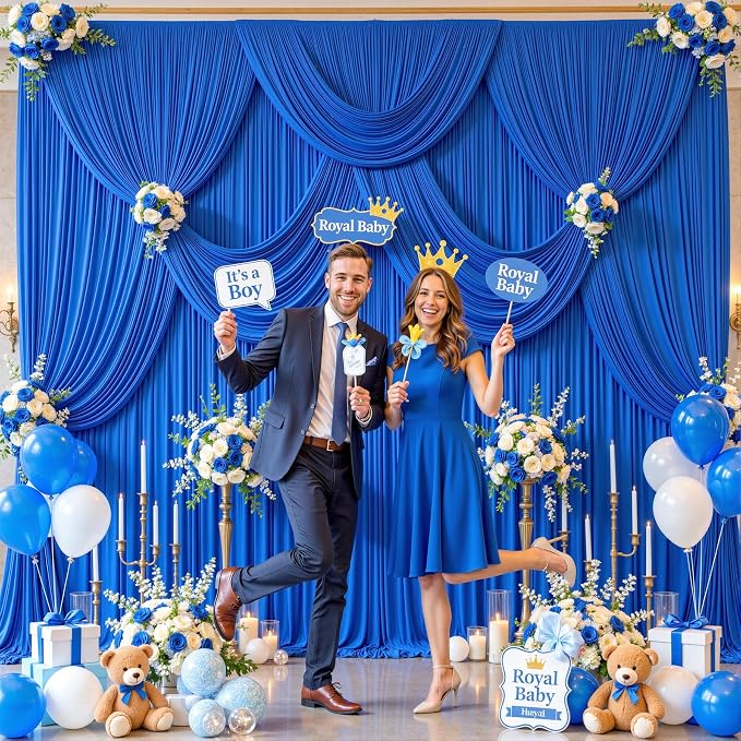 6 Panels Royal Blue Backdrop Curtains for Wedding Party Wrinkle Free Backdrops Curtain Drapes Fabric Decorations Photo Back Drop Cloth for Baby Shower Photography Stage Reception 30ft(W) x 12ft(H) - Image 4