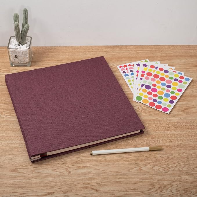 Large Photo Album Self Adhesive 4x6 8x10 10x12 13"x12.8" Magnetic Scrapbook Album 12.6"x11" Inch 40 Pages Linen Cover DIY Photo Album with A Metallic Pen and DIY Stickers(Purple) - Image 8