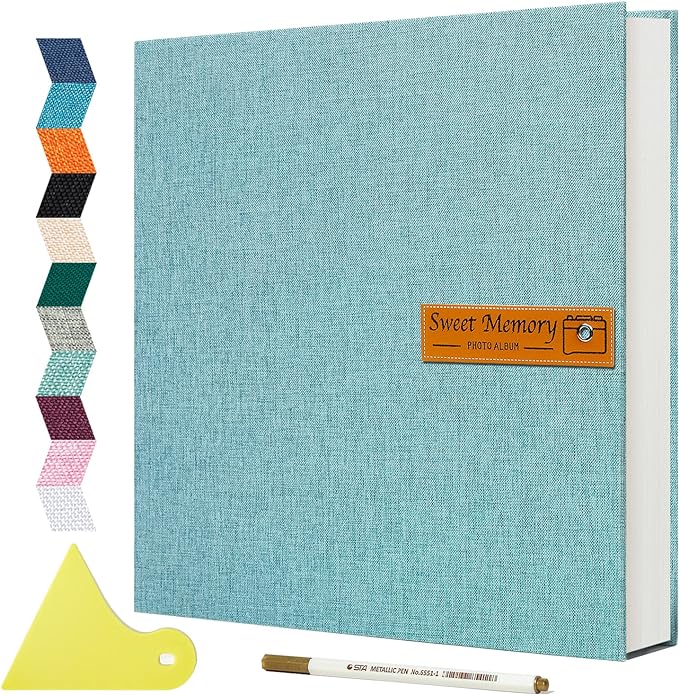 Spbapr Large Photo Album Self Adhesive Magnetic Scrapbook,DIY Scrapbook Album for 4x6 5x7 8x10 Picture,60 Pages Linen Cover Memory Book for Wedding Family Baby Pets, with Metallic Pen and Scraping by Spbapr