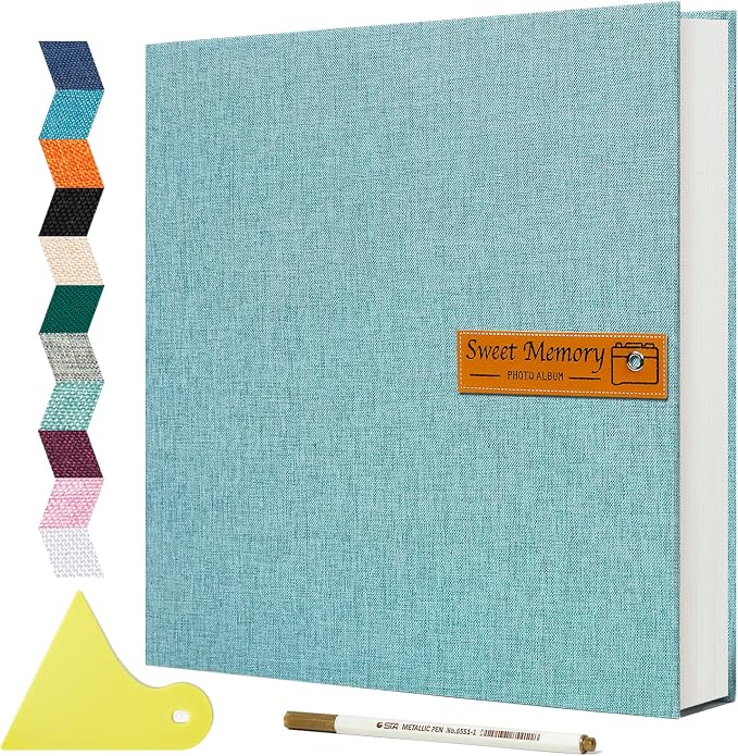 Spbapr Large Photo Album Self Adhesive Magnetic Scrapbook,DIY Scrapbook Album for 4x6 5x7 8x10 Picture,60 Pages Linen Cover Memory Book for Wedding Family Baby Pets, with Metallic Pen and Scraping by Spbapr