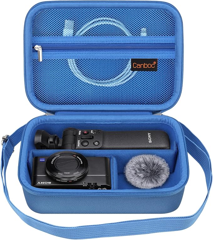 Canboc Carrying Case for Sony ZV-1F/ ZV-1/ ZV-1 II Digital Camera, Blue | Vlogger Accessory Kit Tripod Travel Storage Bag with Strap, Mesh Pocket fit Cable (Case Only) by Canboc