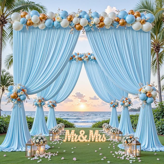 40ftx10ft Wrinkle Free Blue Backdrop Curtain - 10 Feet Photography Backdrop Drapes, Silky Polyester Back Drop Cloth for Wedding Baby Shower Balloon Arch Background - Image 3