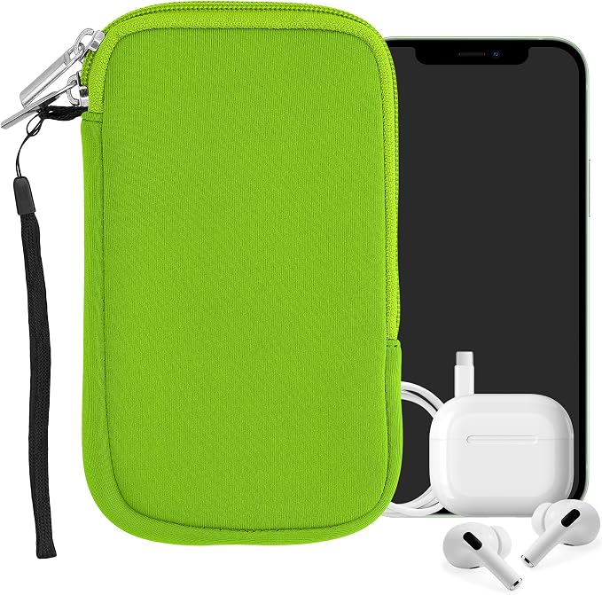 kwmobile Universal Phone Pouch Size L - 6.5" - Neoprene Smartphone Pouch with Zip - Water-Repellent Mobile Phone Case - Sleeve in Neon Green - Image 8